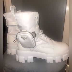 Prada Monolith leather and Re-Nylon boots with pouch Sz US 11